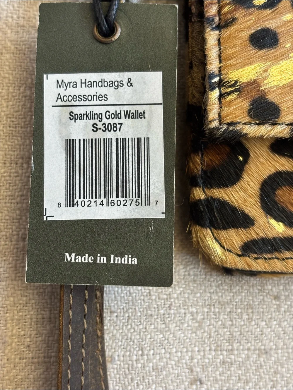 NWT Myra Bag Sparkling Gold Hide Leather Leopard Wallet Wristlet Clutch
